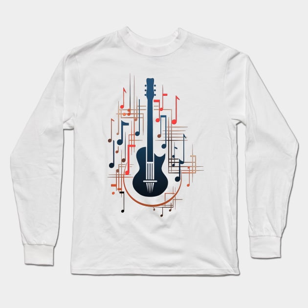 Art Nouveau Guitar Long Sleeve T-Shirt by TooplesArt